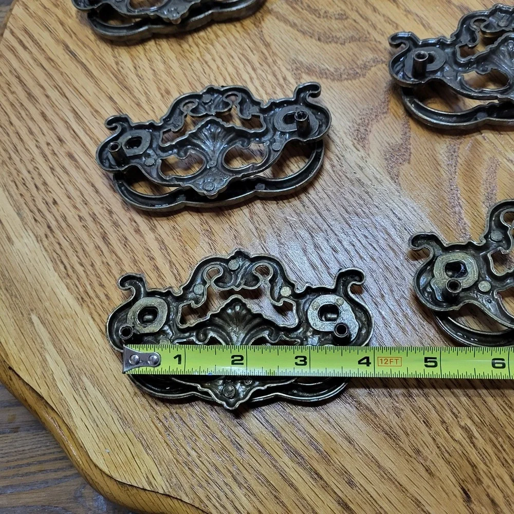 VTG Chunky Large Brass Tone Drop Bail Cabinet Drawer Pulls Handles Lot Set of 6